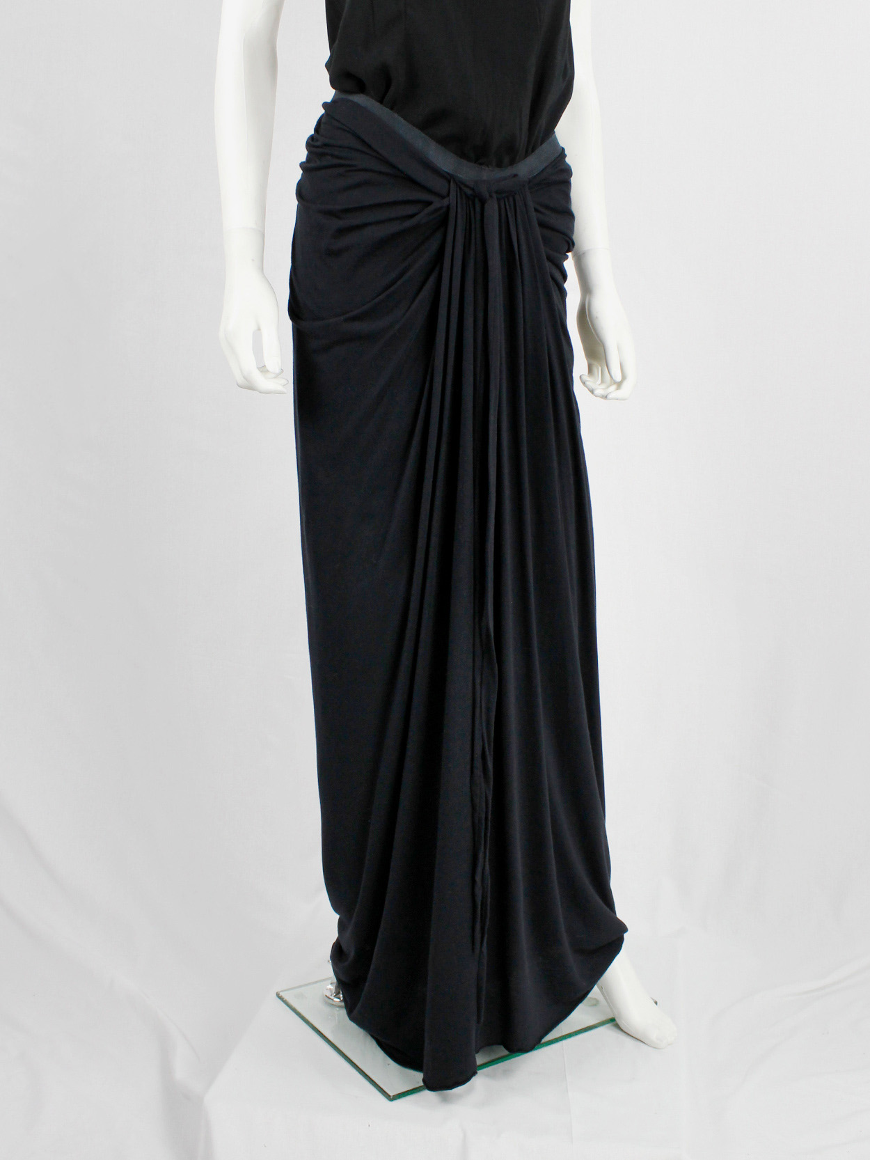 Rick Owens lilies black maxi skirt with fine pleated draping and