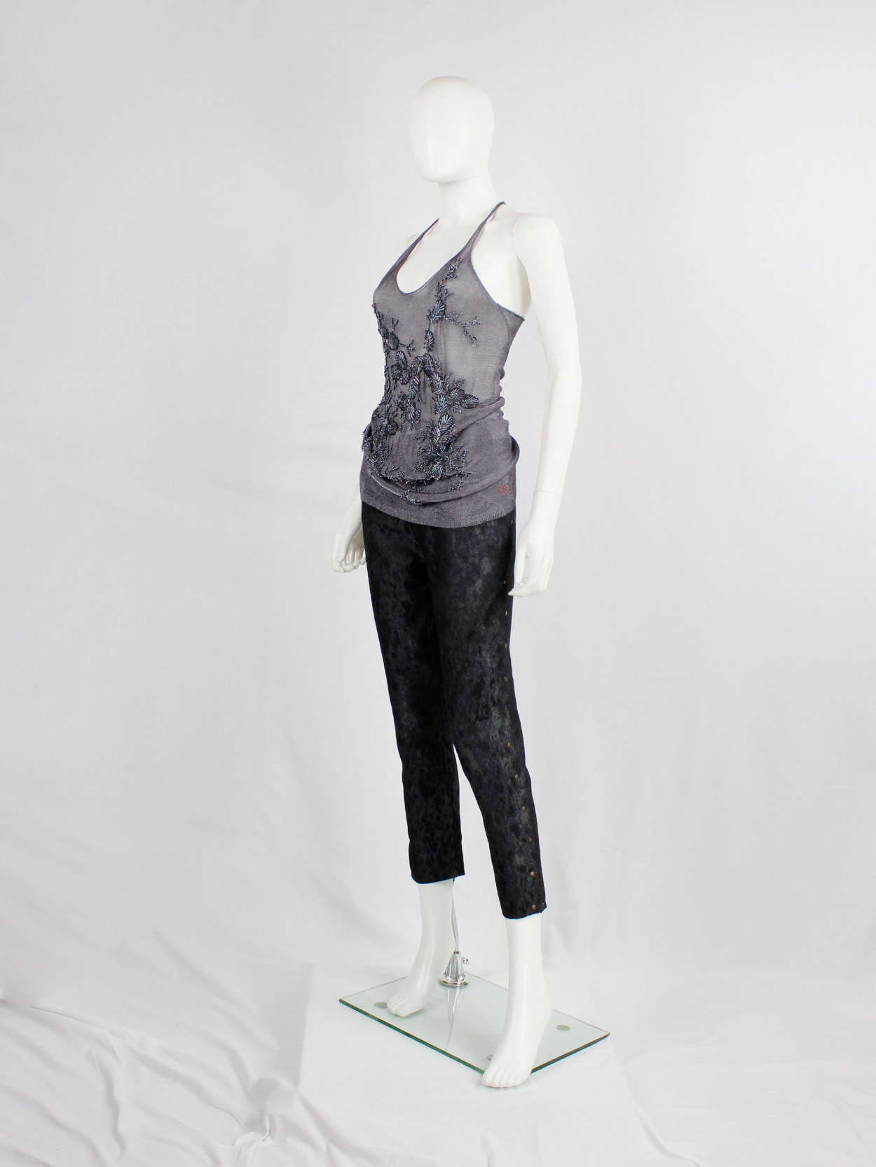 A.F. Vandevorst purple woven tanktop with sequin embroidered 