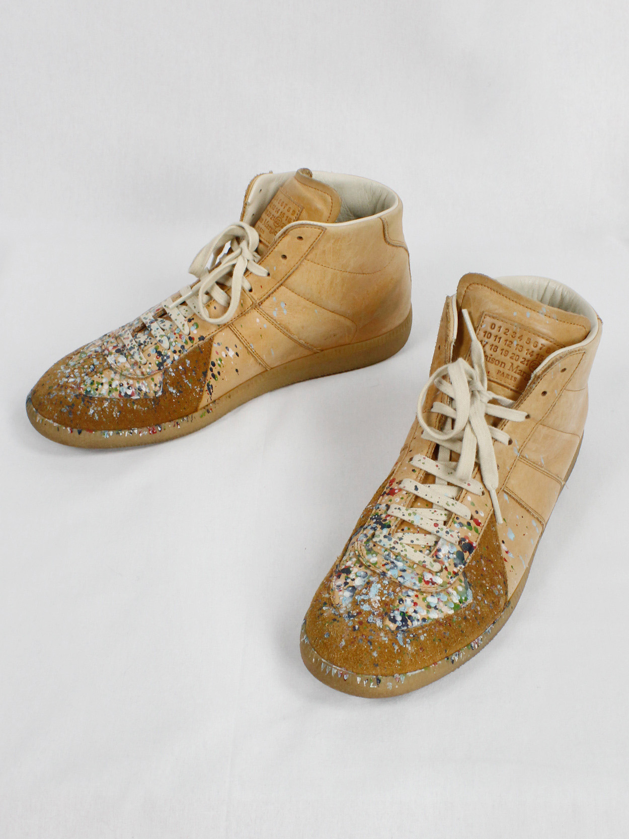 Maison Margiela orange high top sneakers with paint Maison Margiela orange high top sneakers with paint