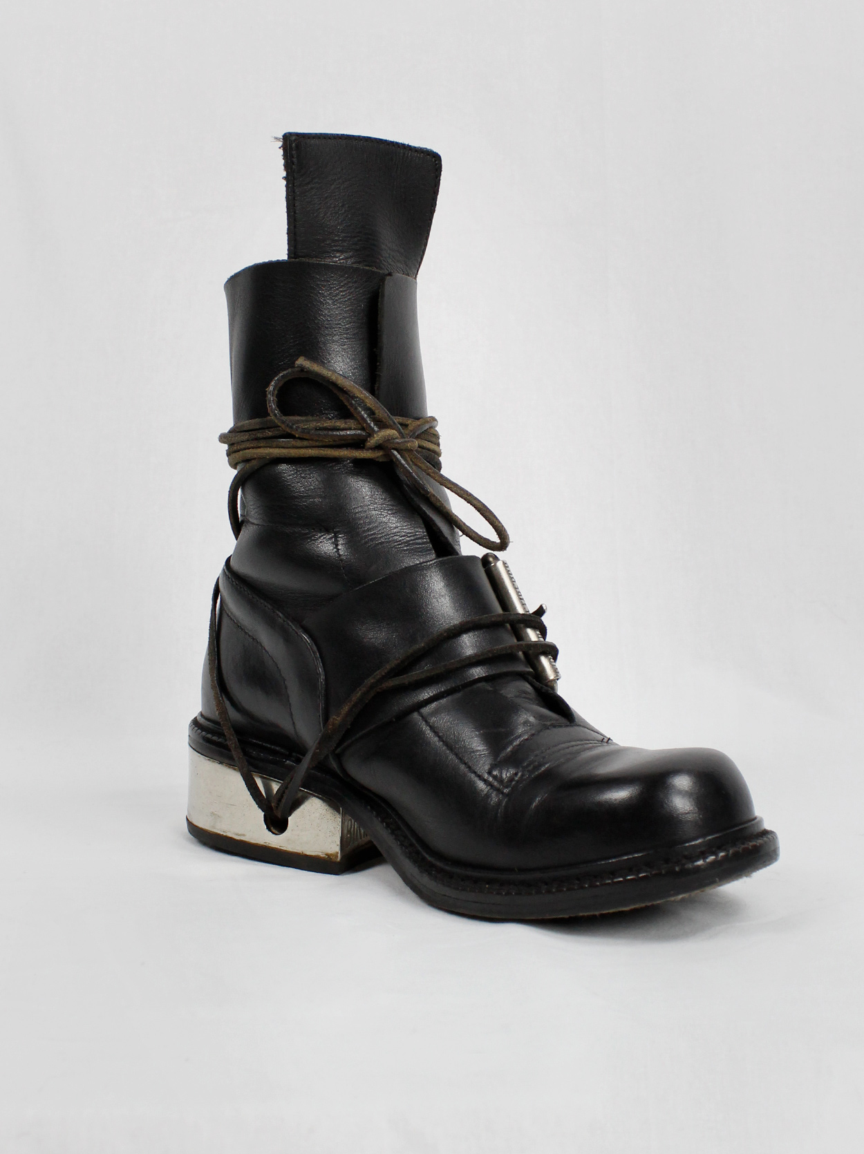 Dirk Bikkembergs black tall boots with belt and laces