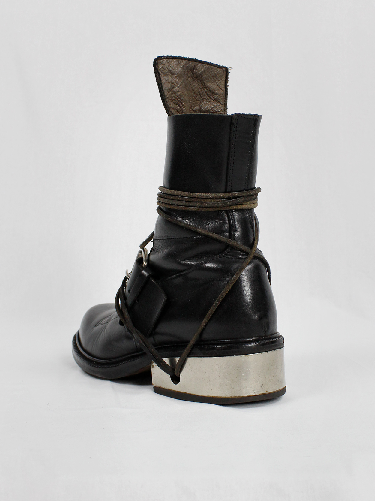 Dirk Bikkembergs black tall boots with belt and laces through the 