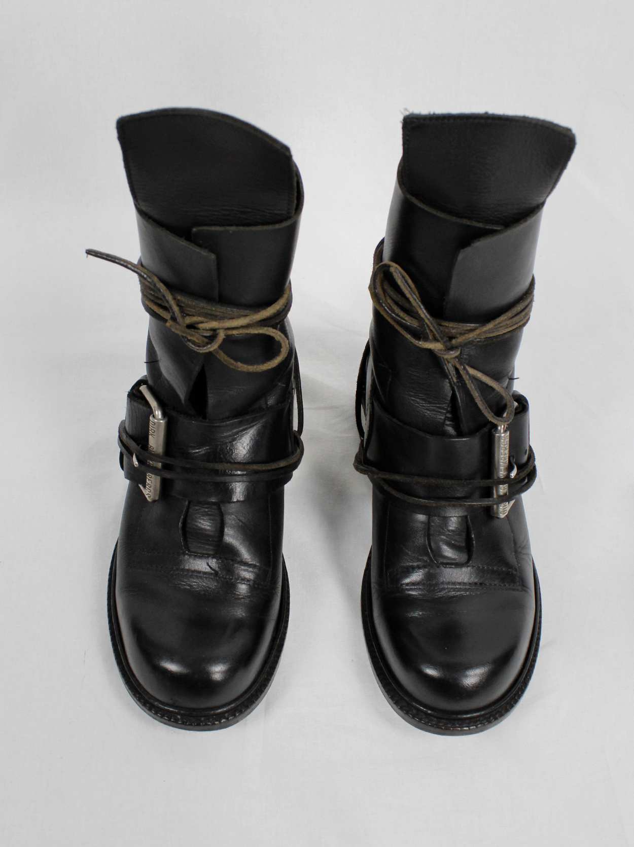 Dirk Bikkembergs black tall boots with belt and laces