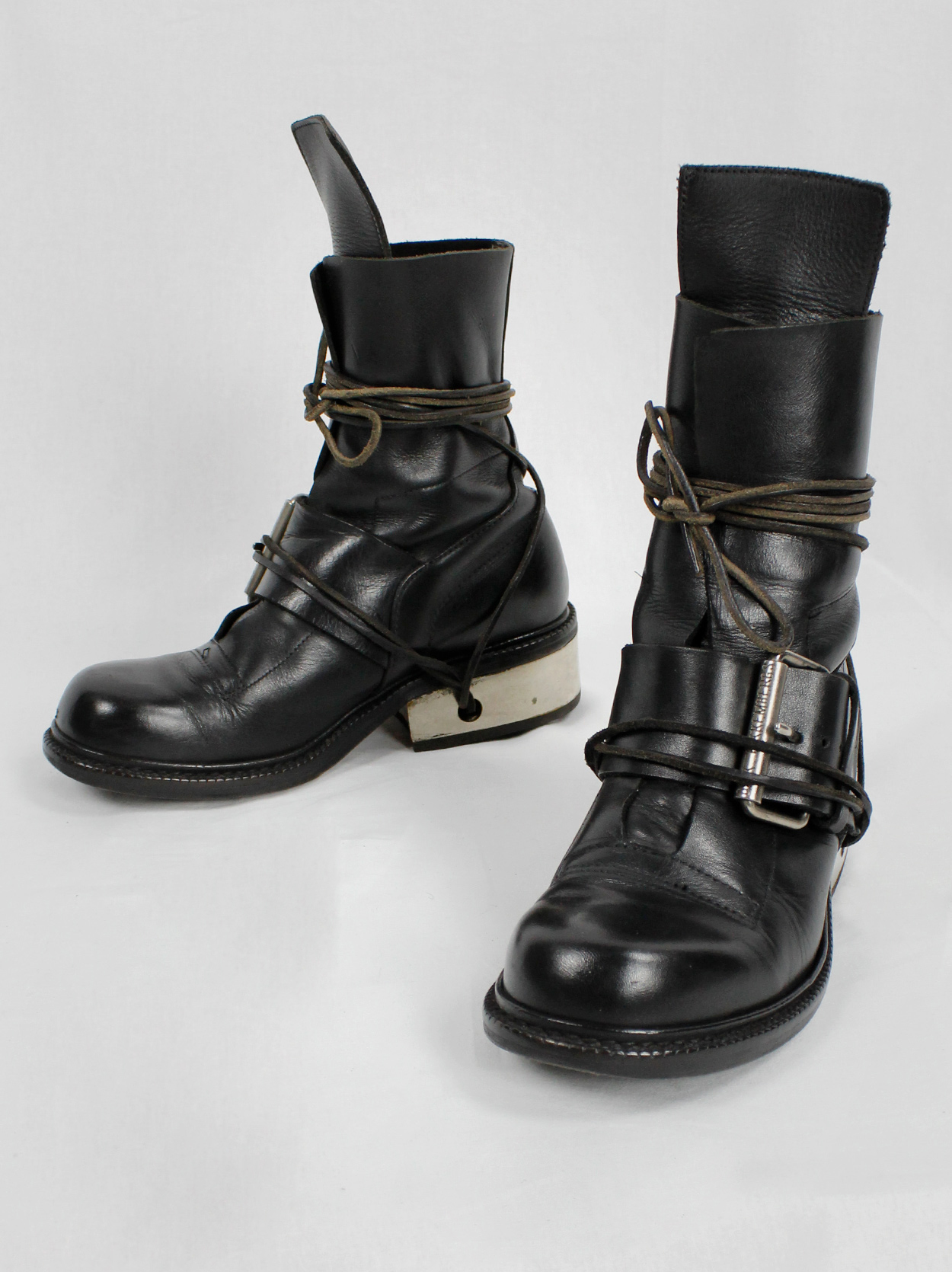 Dirk Bikkembergs black tall boots with belt and laces Dirk Bikkembergs black tall boots with belt and laces