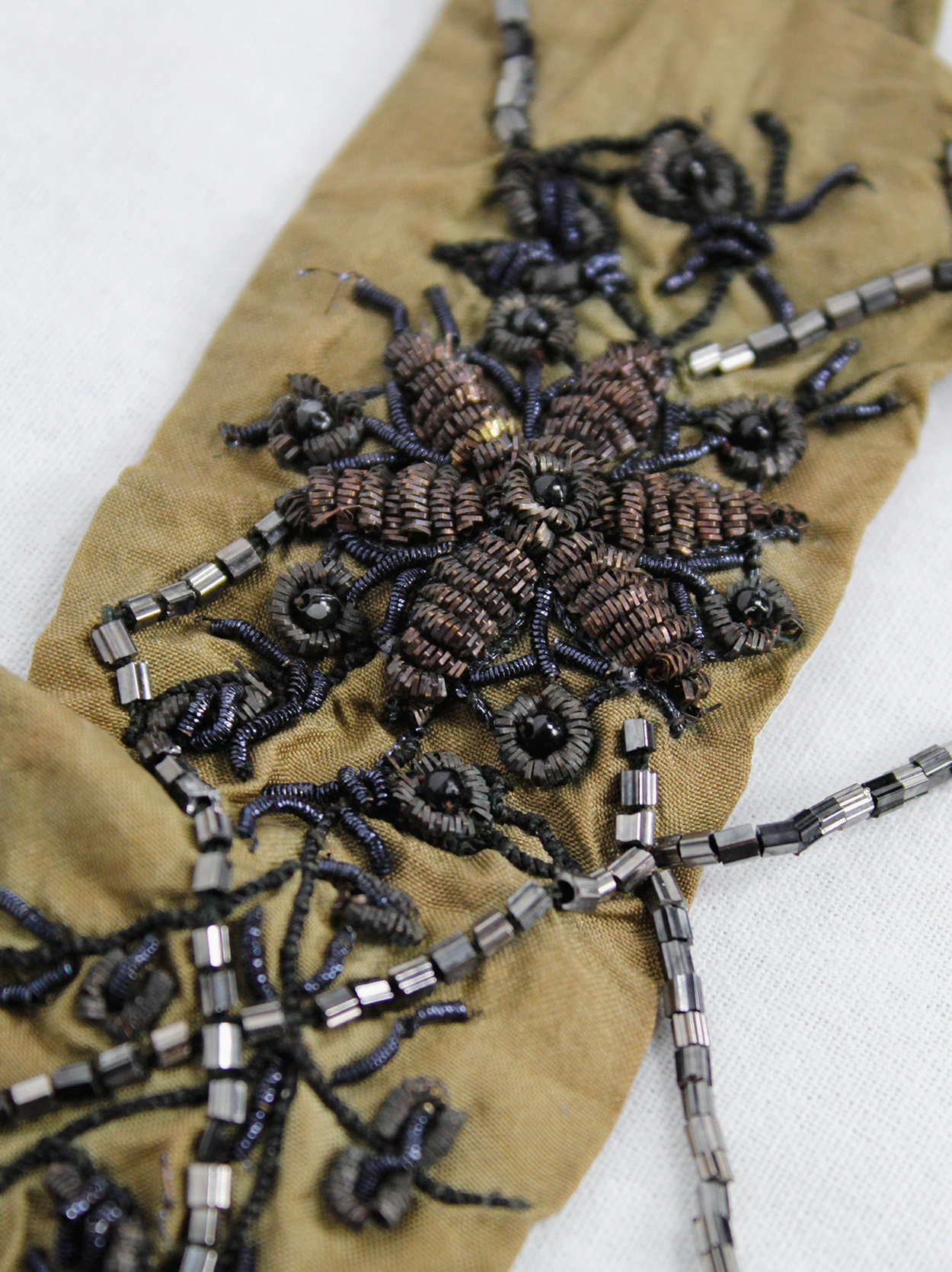 Dries Van Noten brown silk choker with floral embroidery and