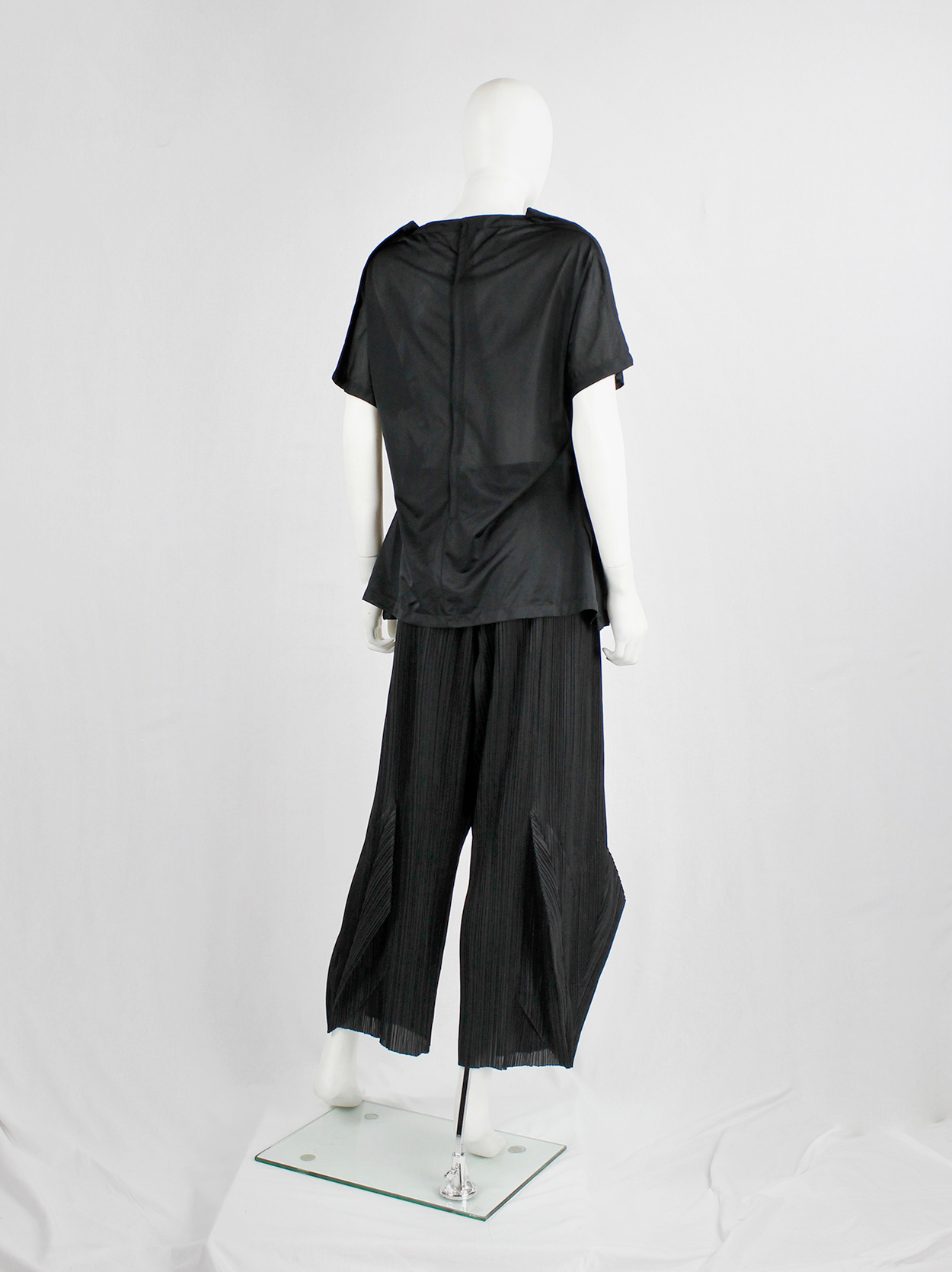 Issey Miyake Pleats Please black wide trousers with 3D triangles 