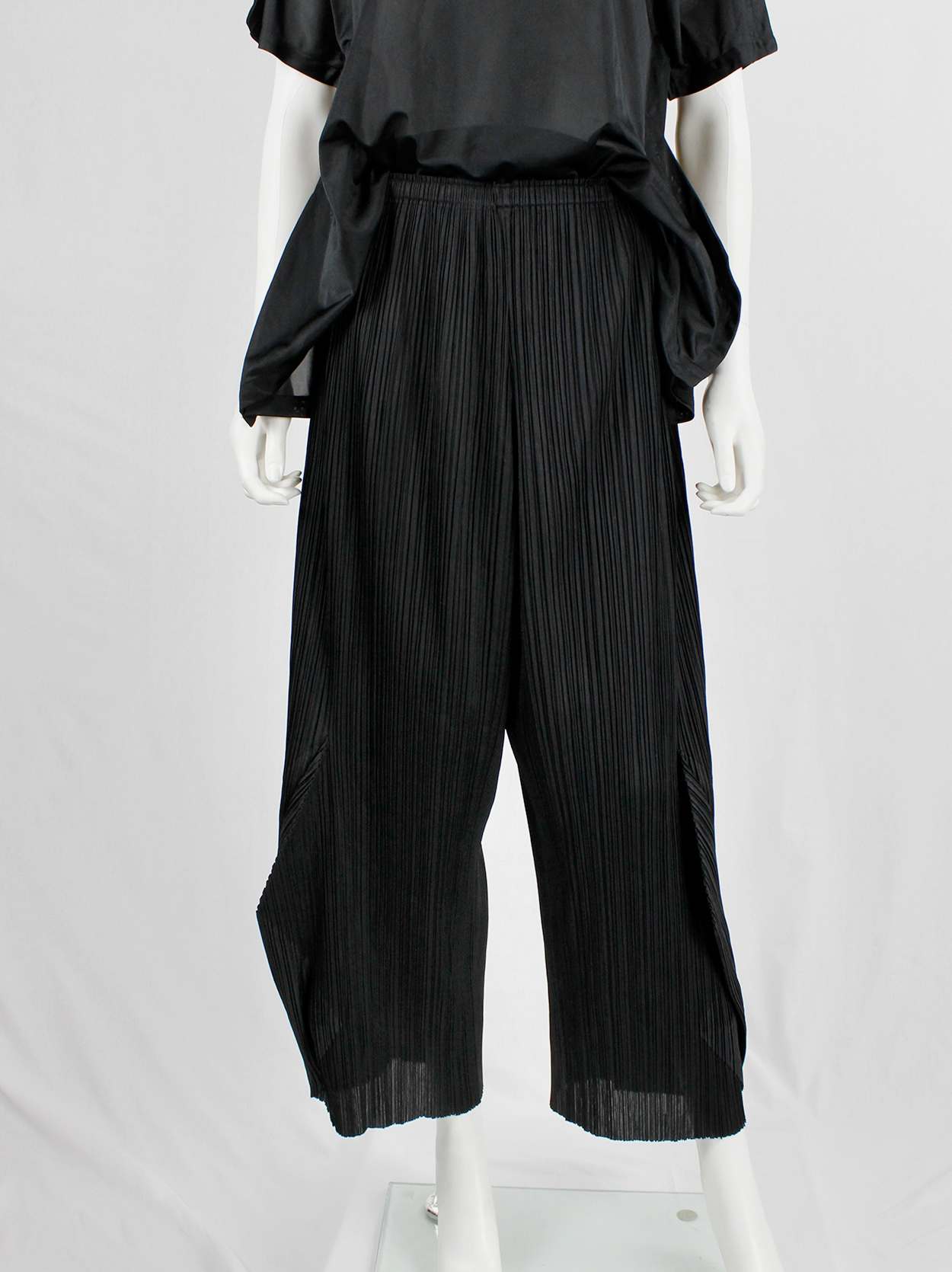 Issey Miyake Pleats Please black wide trousers with 3D triangles