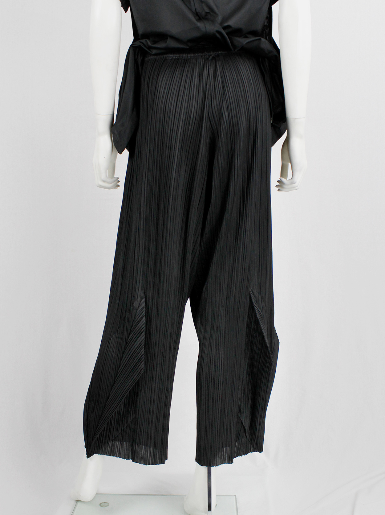 Issey Miyake Pleats Please black wide trousers with 3D triangles 