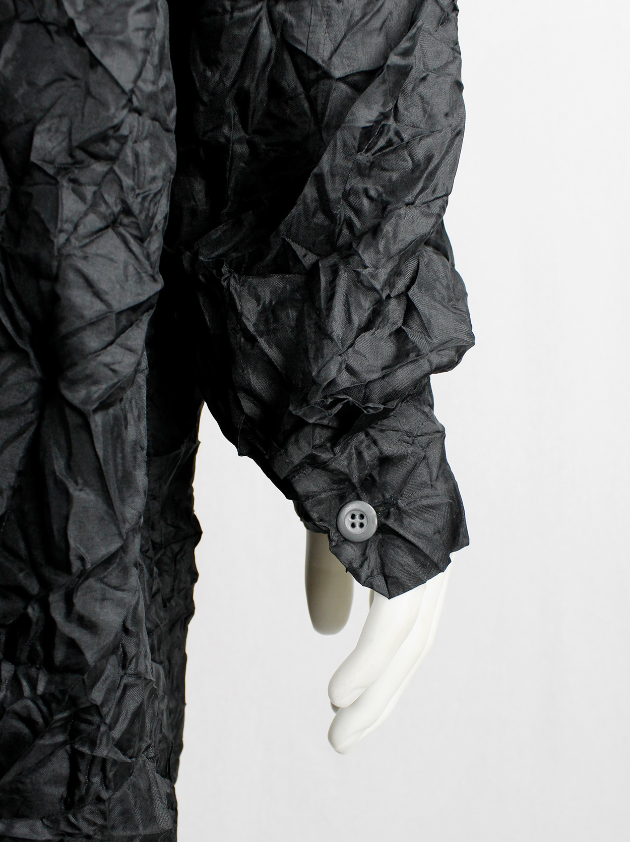 Issey Miyake black oversized shirt in permanently wrinkled fabric 
