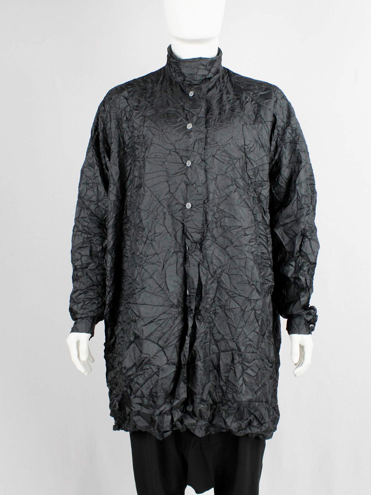 Issey Miyake black oversized shirt in permanently wrinkled fabric 