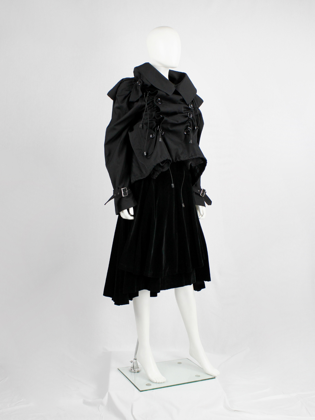 Junya Watanabe black scrunched drawstring jacket with oversized