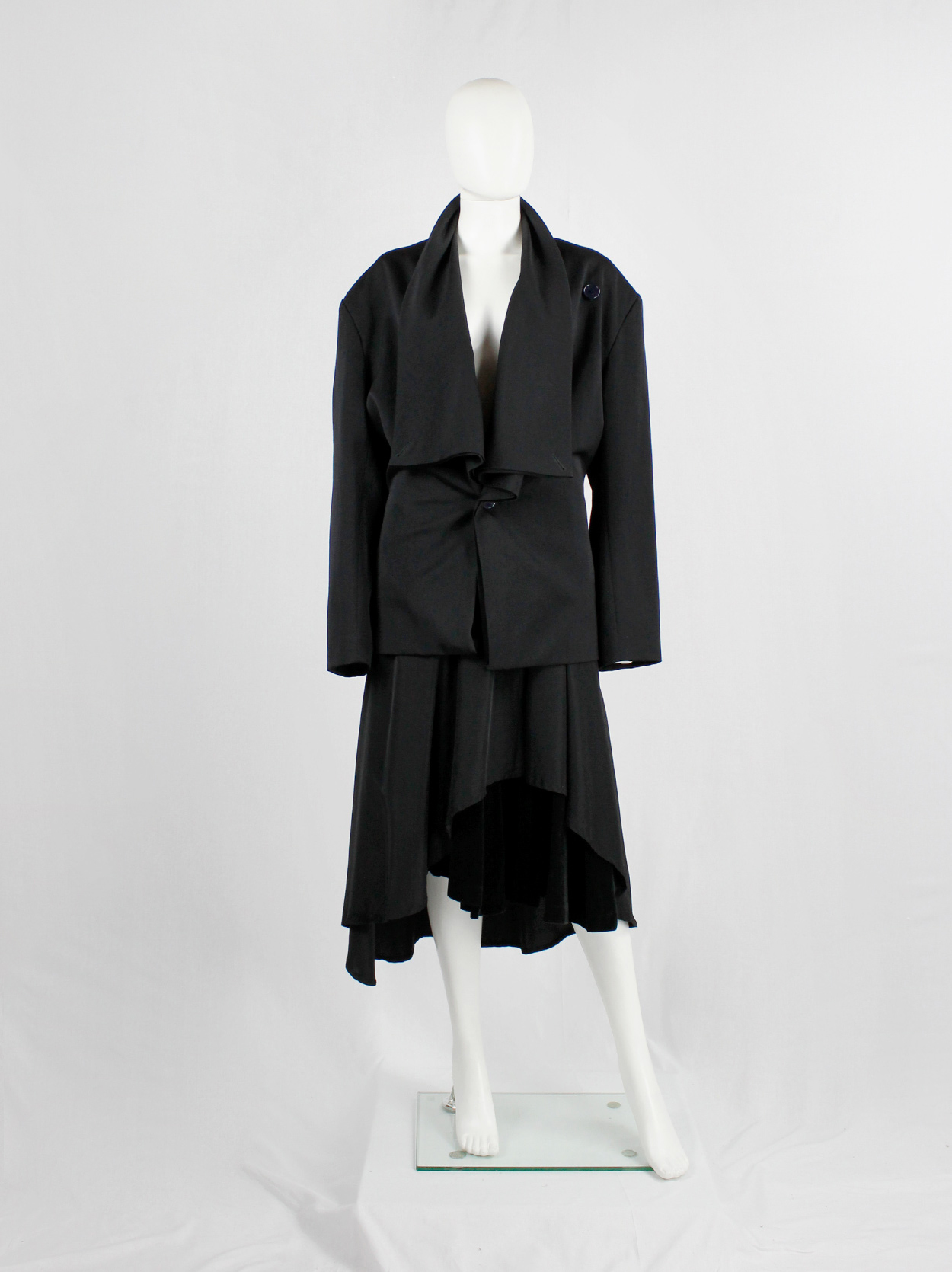 Yohji Yamamoto black asymmetric jacket with double folded draped 