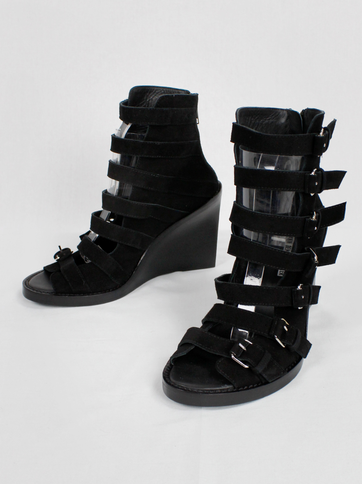 Ann Demeulemeester Blanche black suede wedge sandals with