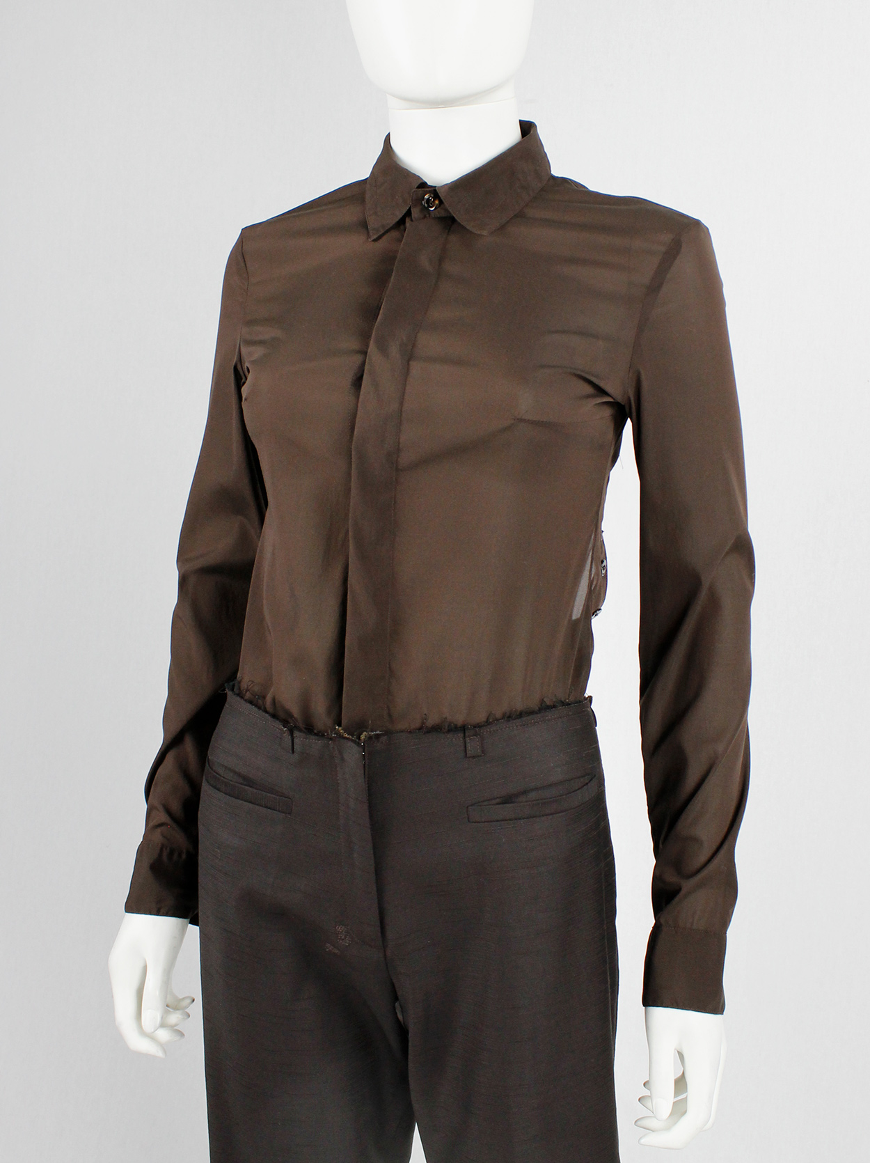 Dirk Bikkembergs brown bodysuit shirt with open back and rows of 