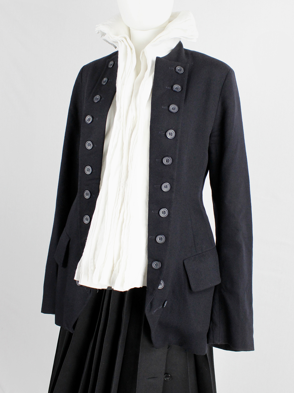 Dries Van Noten dark navy Napoleonic coat with large buttoned