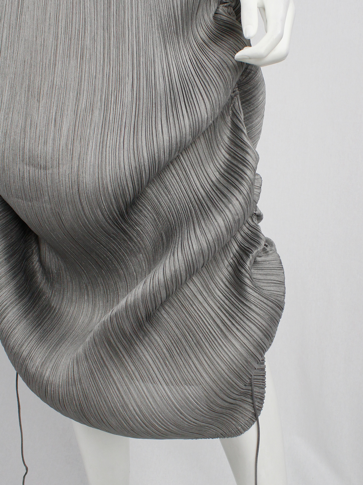 Issey Miyake Pleats Please grey maxi skirt that is scrunched up by 