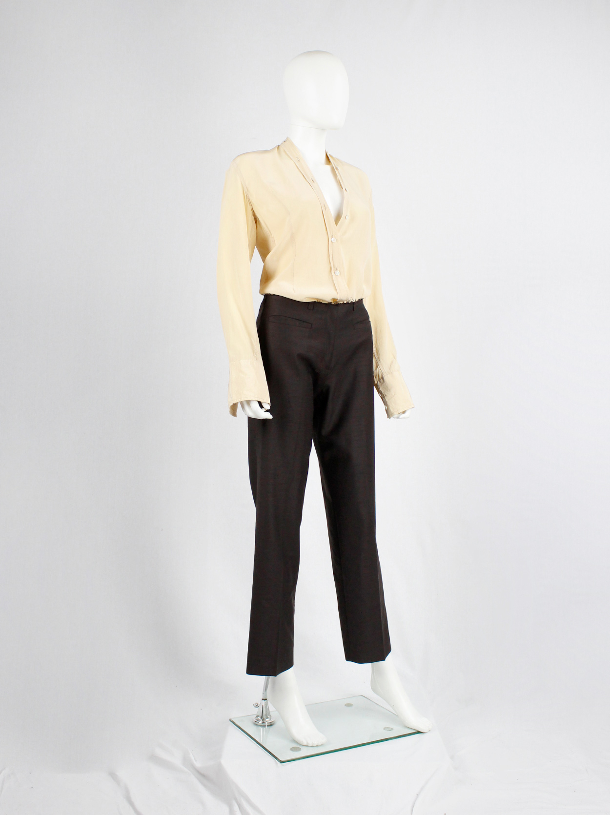 Maison Martin Margiela brown trousers with frayed cut off waist 