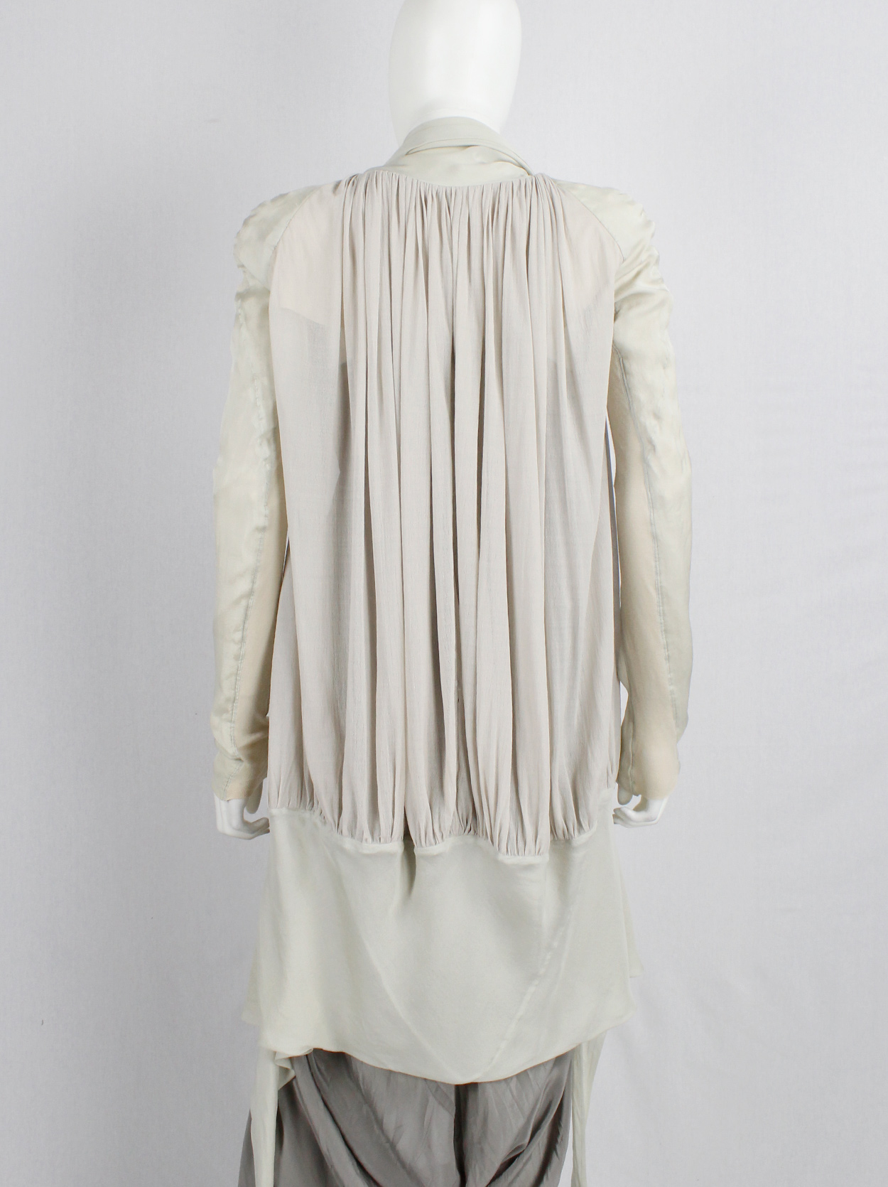Rick Owens WISHBONE beige draped cardigan with dragon