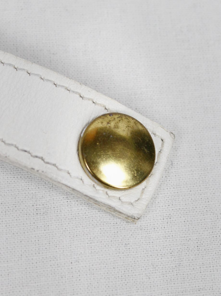 Xavier Delcour white leather bracelet with gold bondage ring (4)
