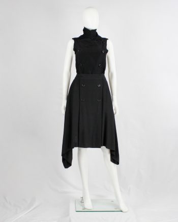 Ann Demeulemeester black skirt with buttons and curved hem — fall 2014