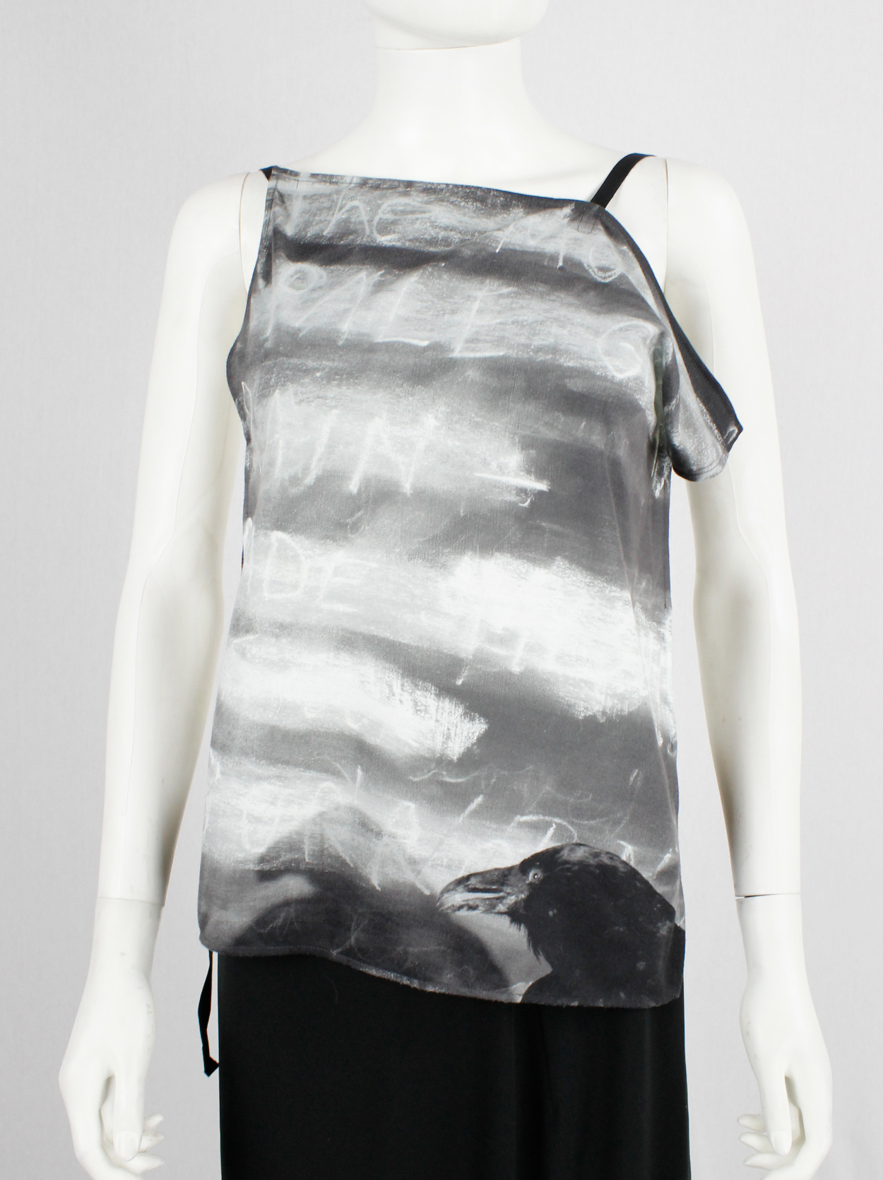 Ann Demeulemeester grey and white backless top with art print by 
