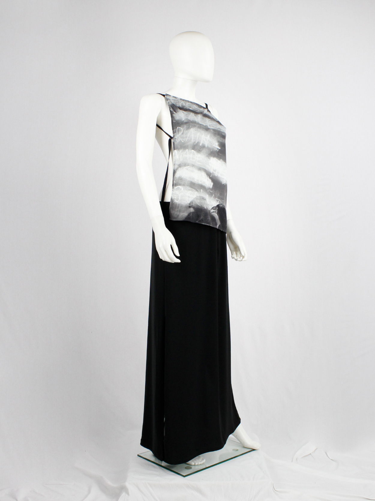 Ann Demeulemeester grey and white backless top with art print by 