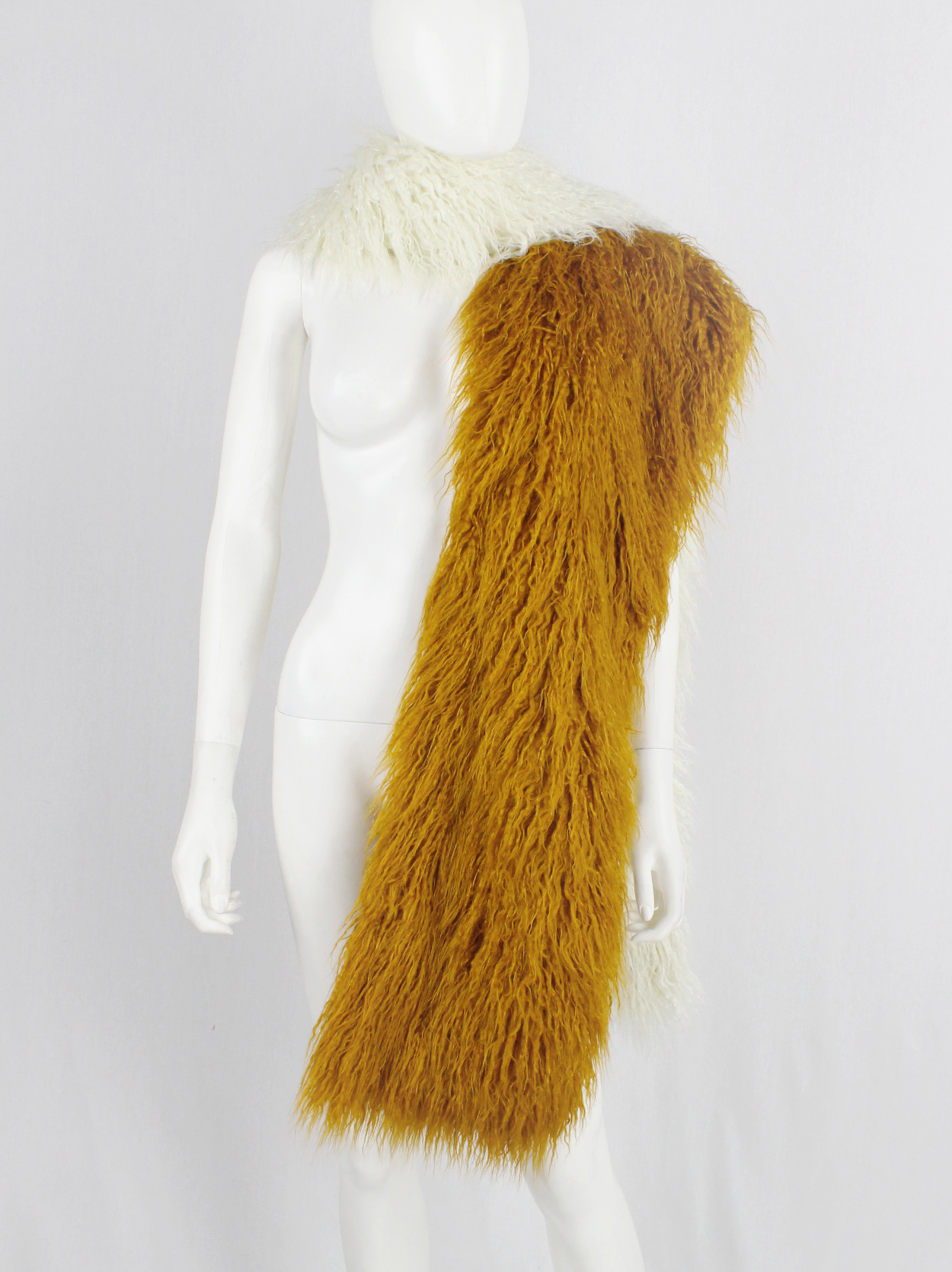 Dries Van Noten burnt orange and beige oversized shaggy faux fur 