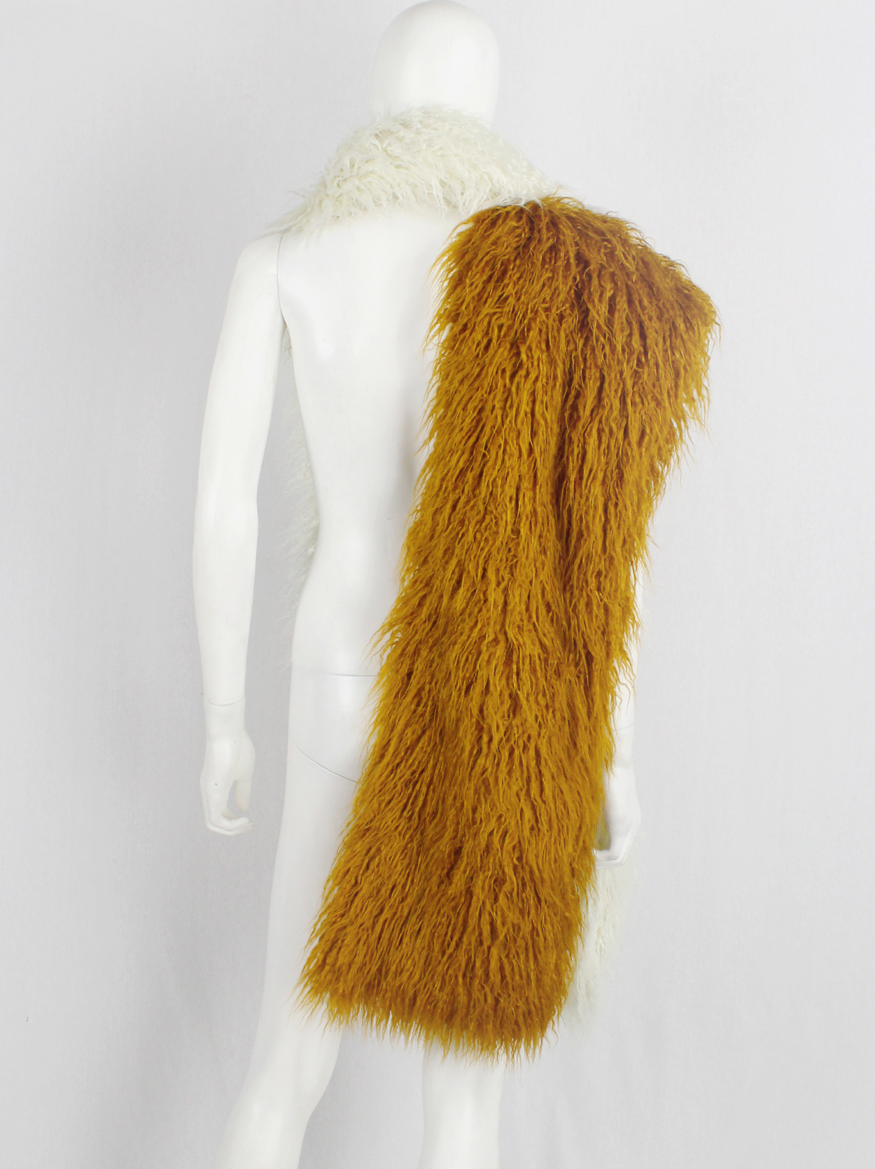 Dries Van Noten burnt orange and beige oversized shaggy faux fur
