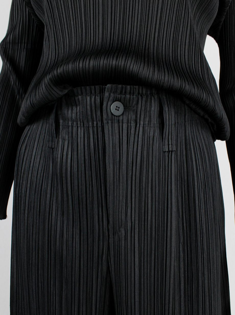 Issey Miyake Pleats Please black pleated trousers with wide