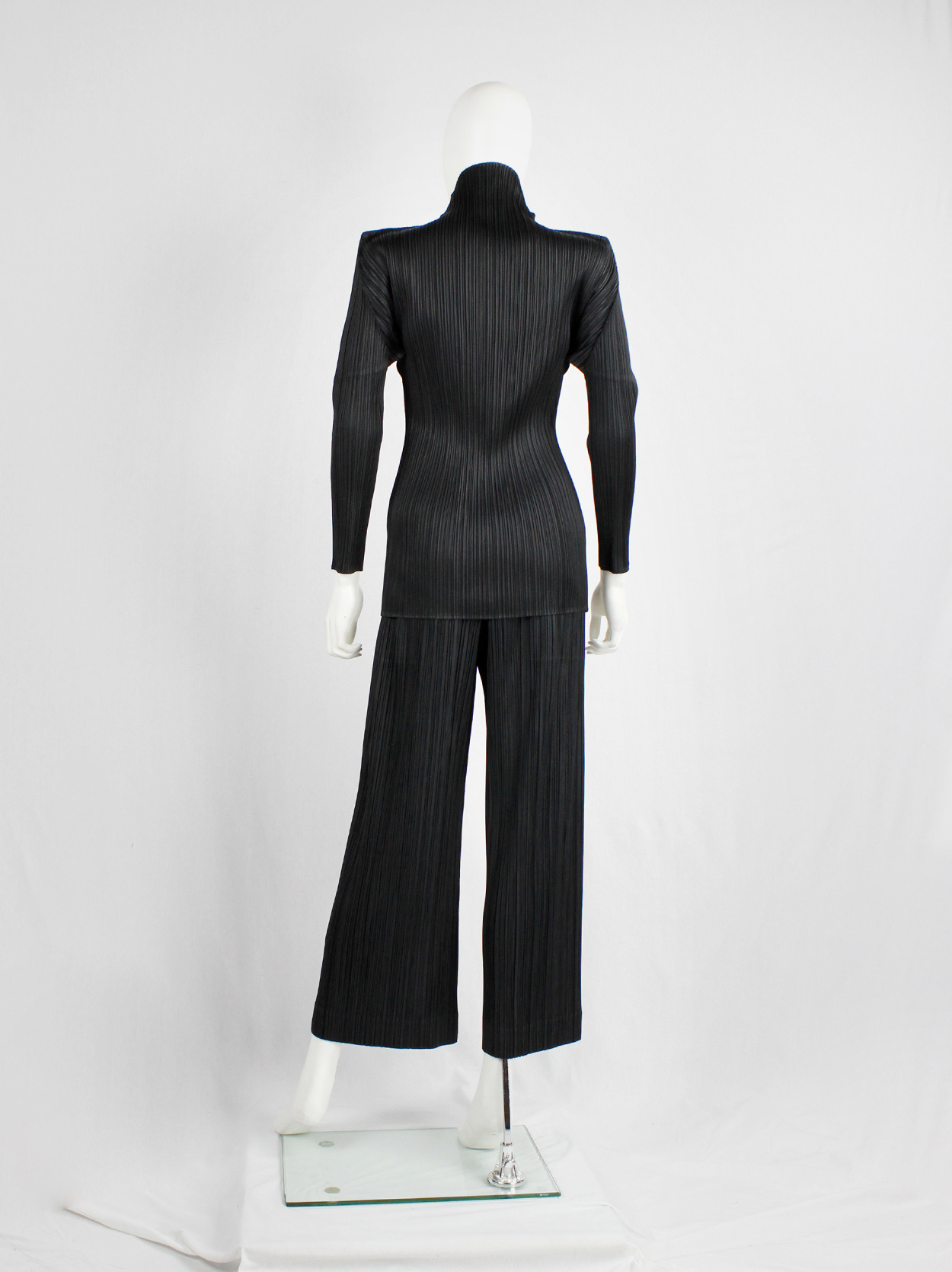 Issey Miyake Pleats Please black pleated trousers with wide legs 