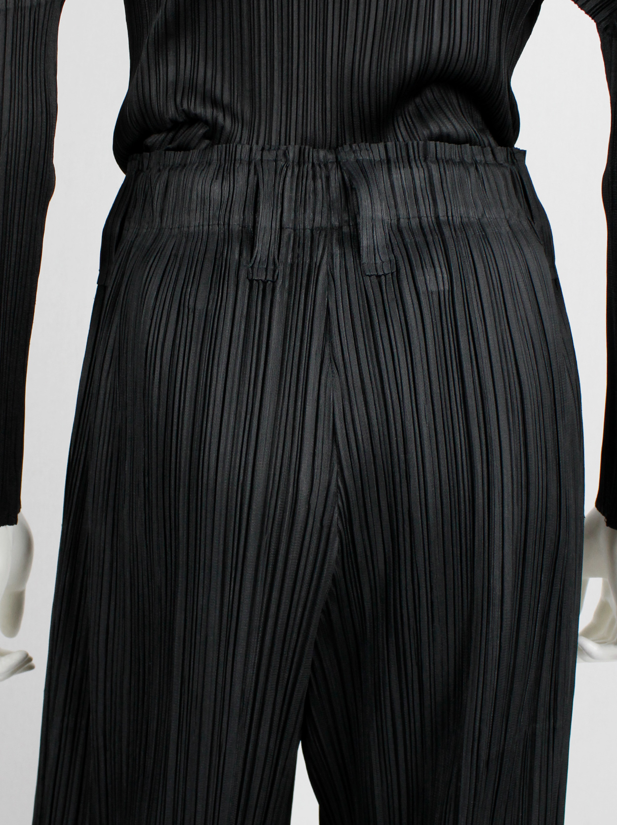 Issey Miyake Pleats Please black pleated trousers with wide legs 