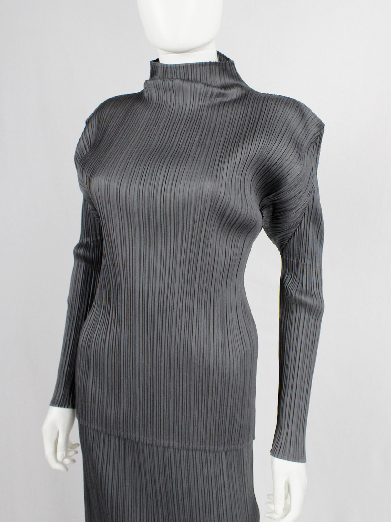 Issey Miyake Pleats Please grey pleated turtleneck jumper with