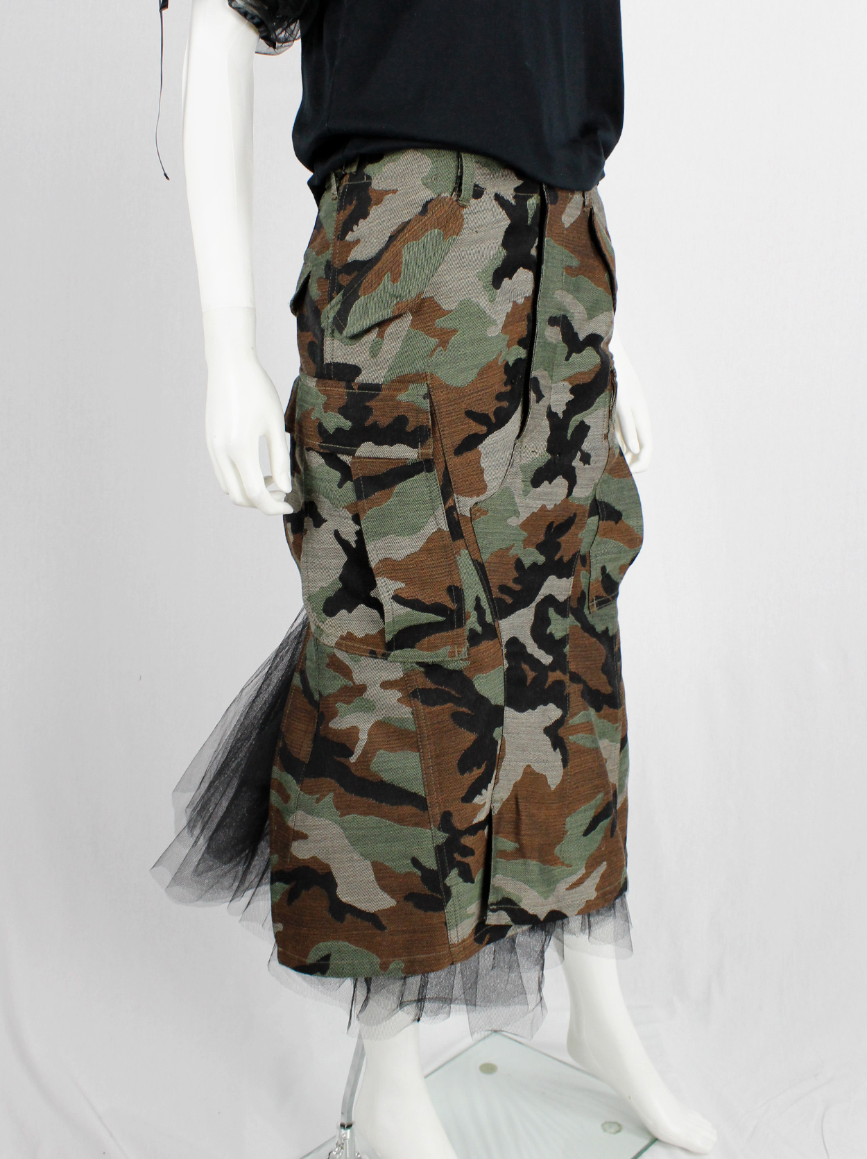 Junya Watanabe camouflage deconstructed mermaid skirt with black 