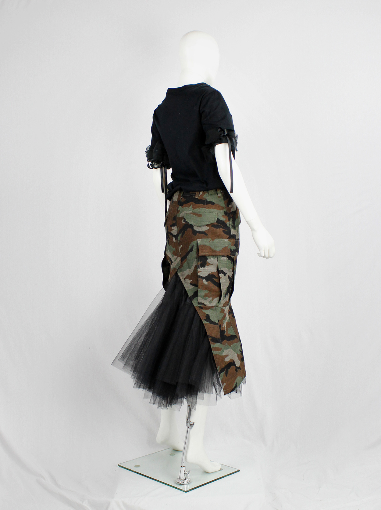 Junya Watanabe camouflage deconstructed mermaid skirt with black 