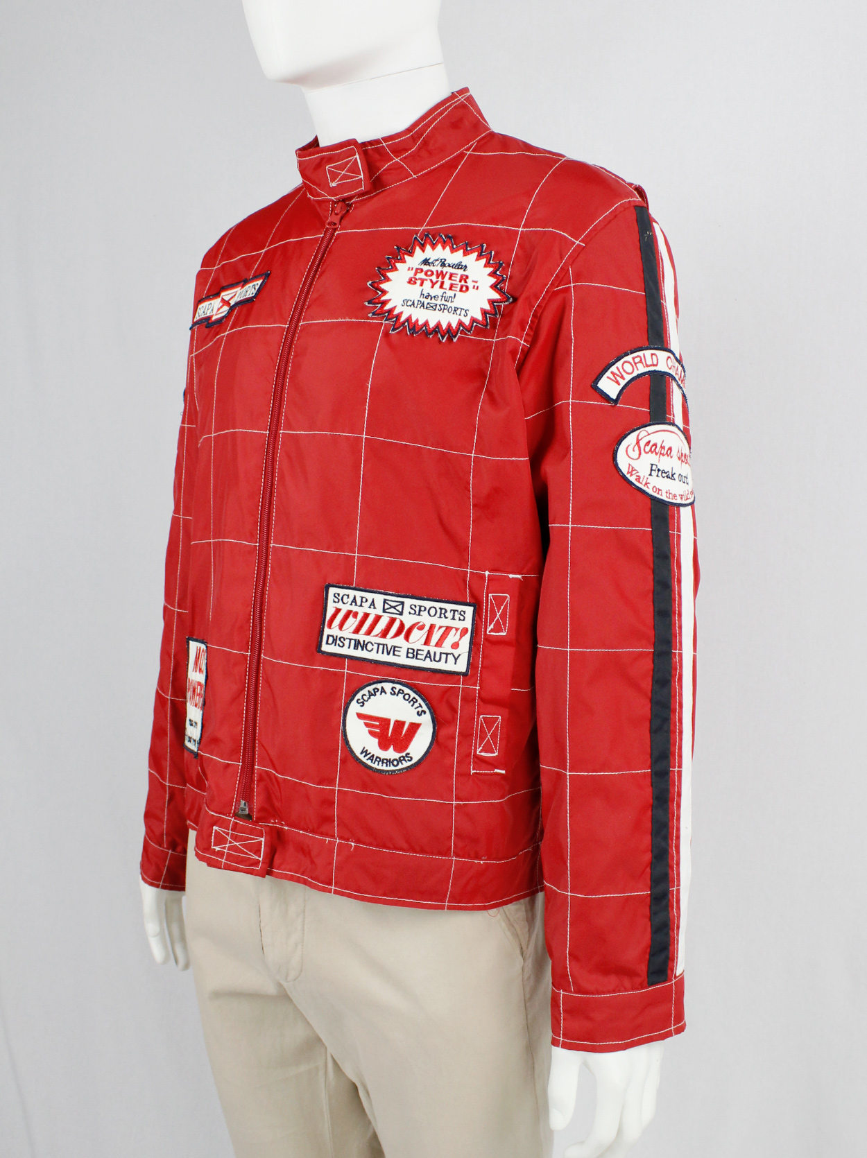 Walter Van Beirendonck for Scapa red F1 jacket with blue and white