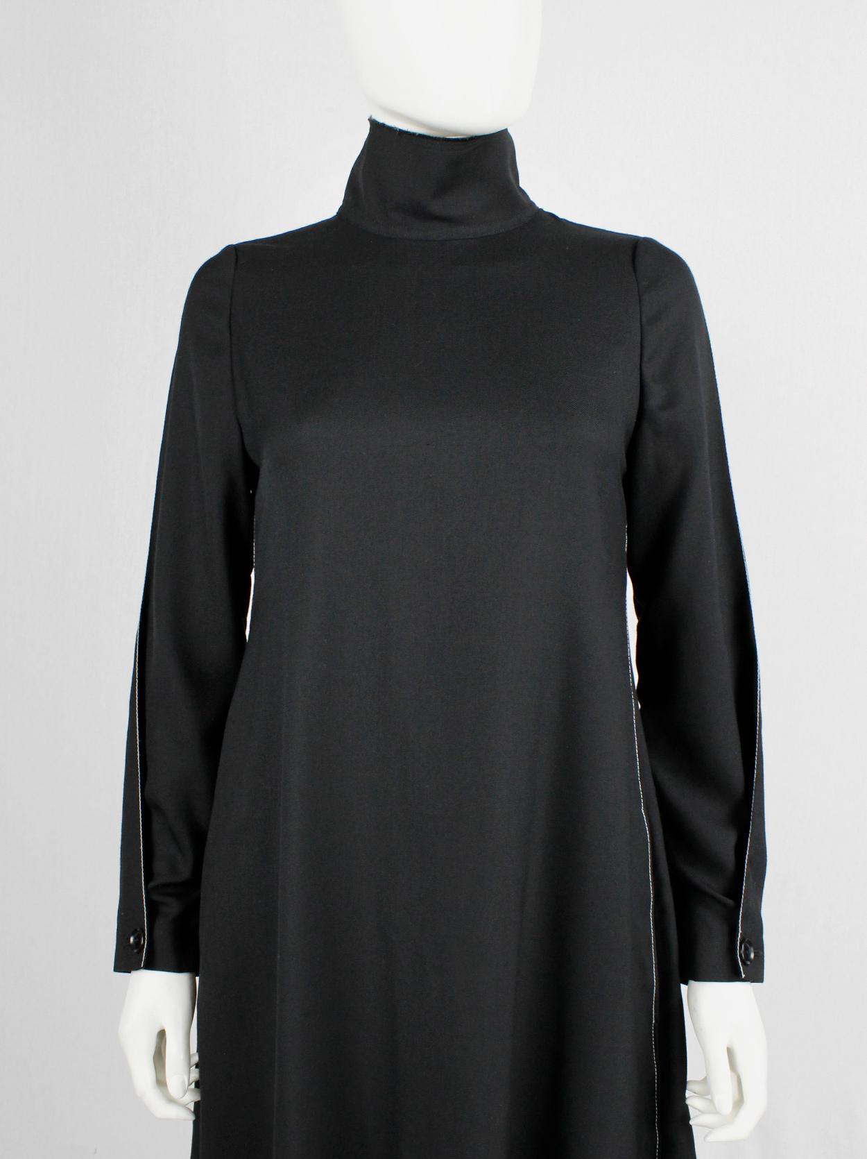 Y's Yohji Yamamoto black maxi turtleneck dress with white