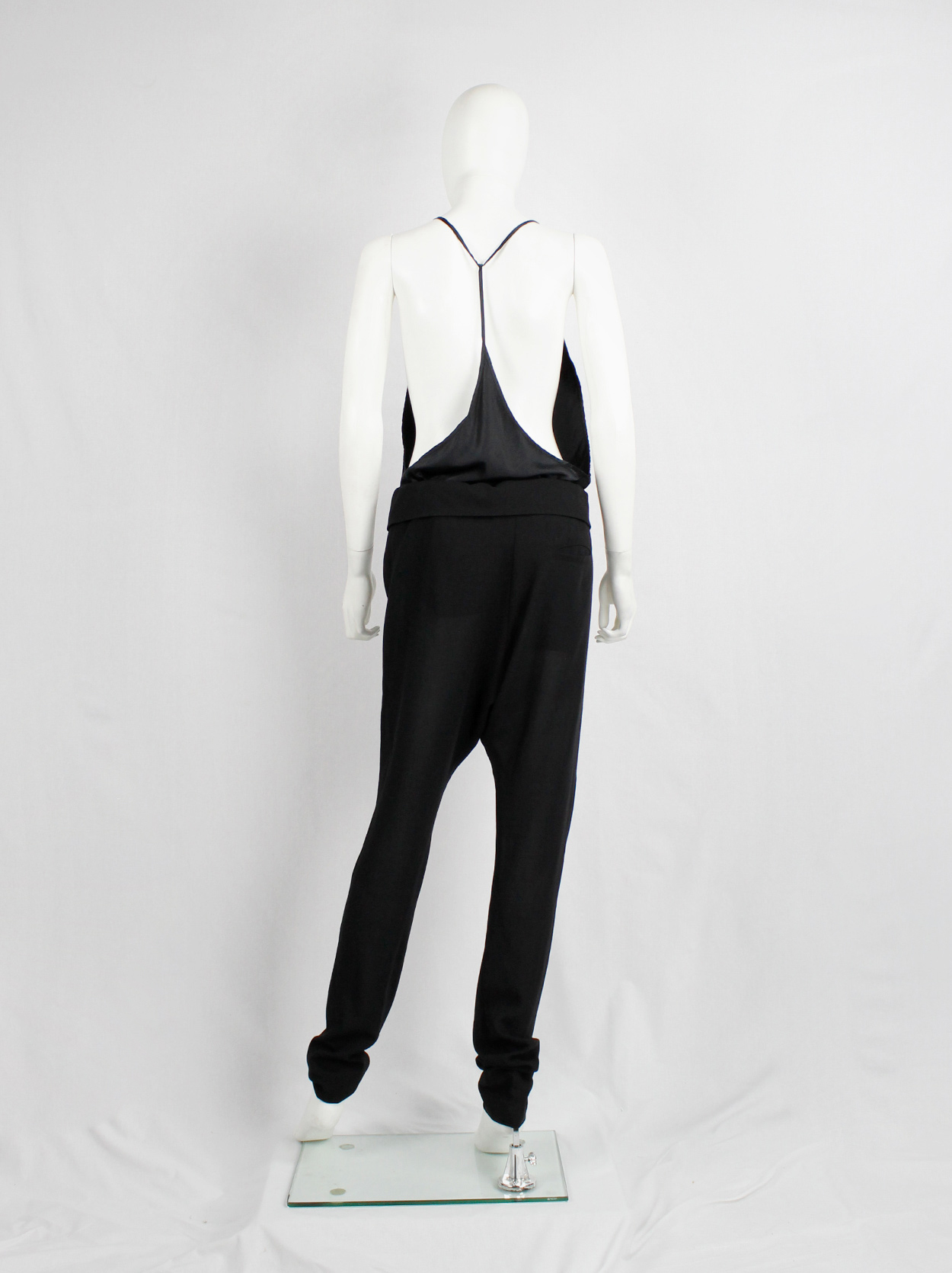 Ann Demeulemeester black silk backless top with fine back strap