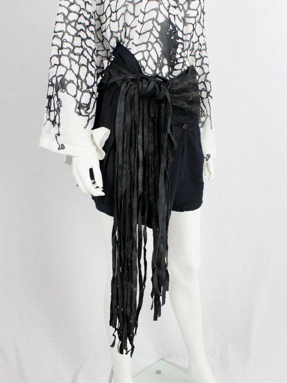 Ann Demeulemeester black wide leather belt with fringe ends