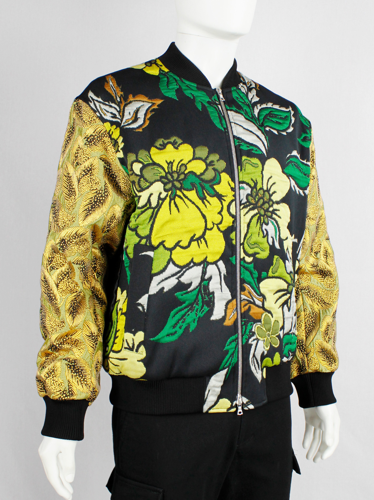 Dries Van Noten green and yellow floral embroidered bomber jacket 