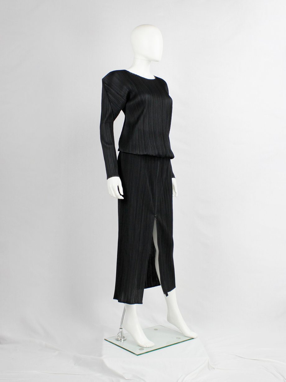 Issey Miyake Pleats Please black maxi skirt with front