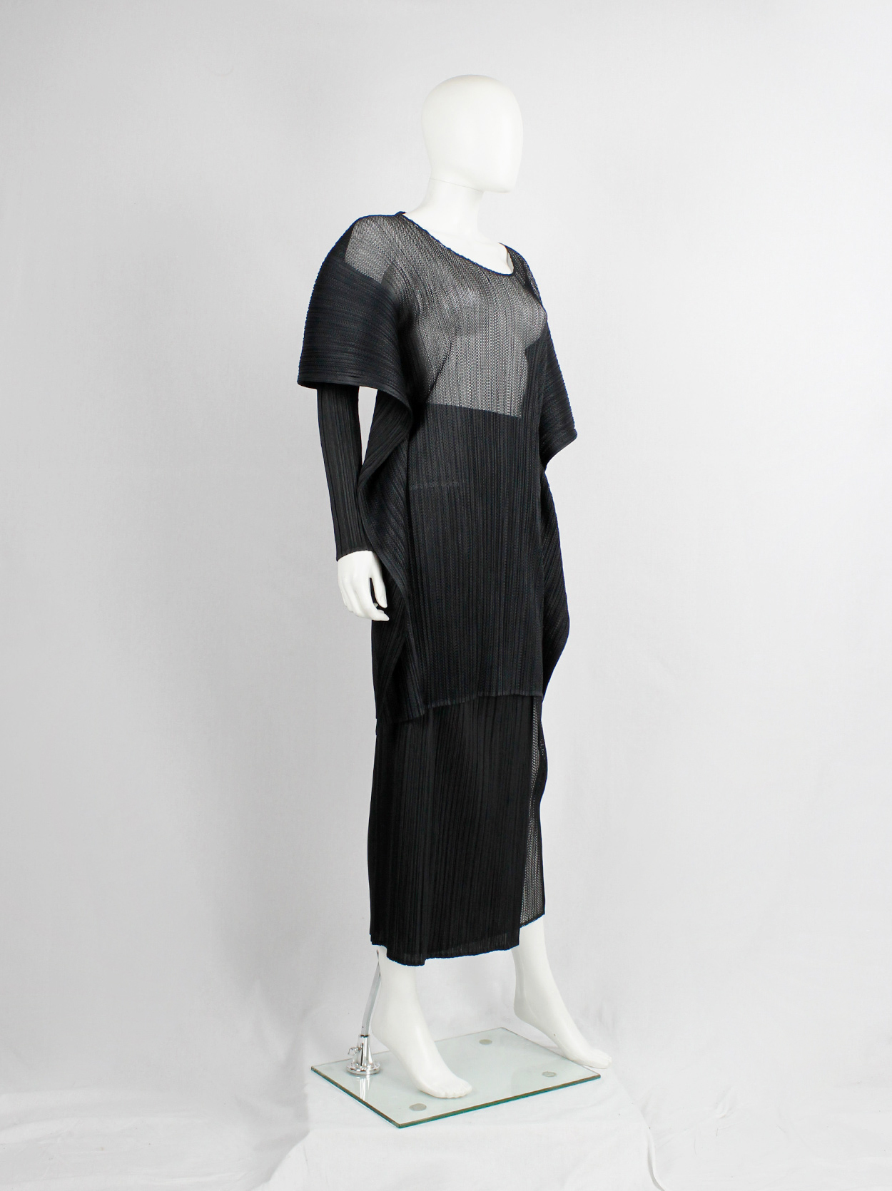 Issey Miyake Pleats Please black square jumper buttoned into