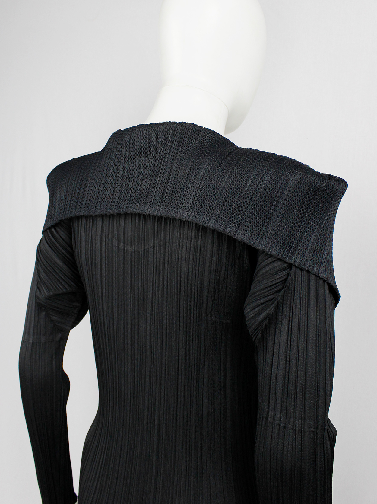 Issey Miyake Pleats Please black square jumper buttoned into