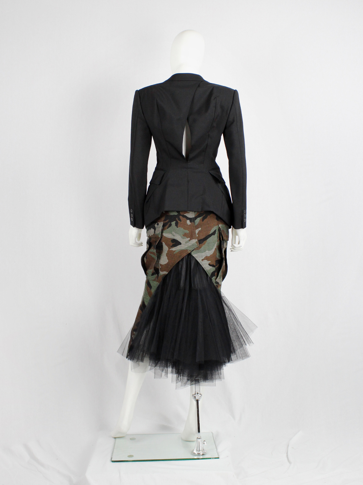 Junya Watanabe black tulip-shaped blazer with curved back