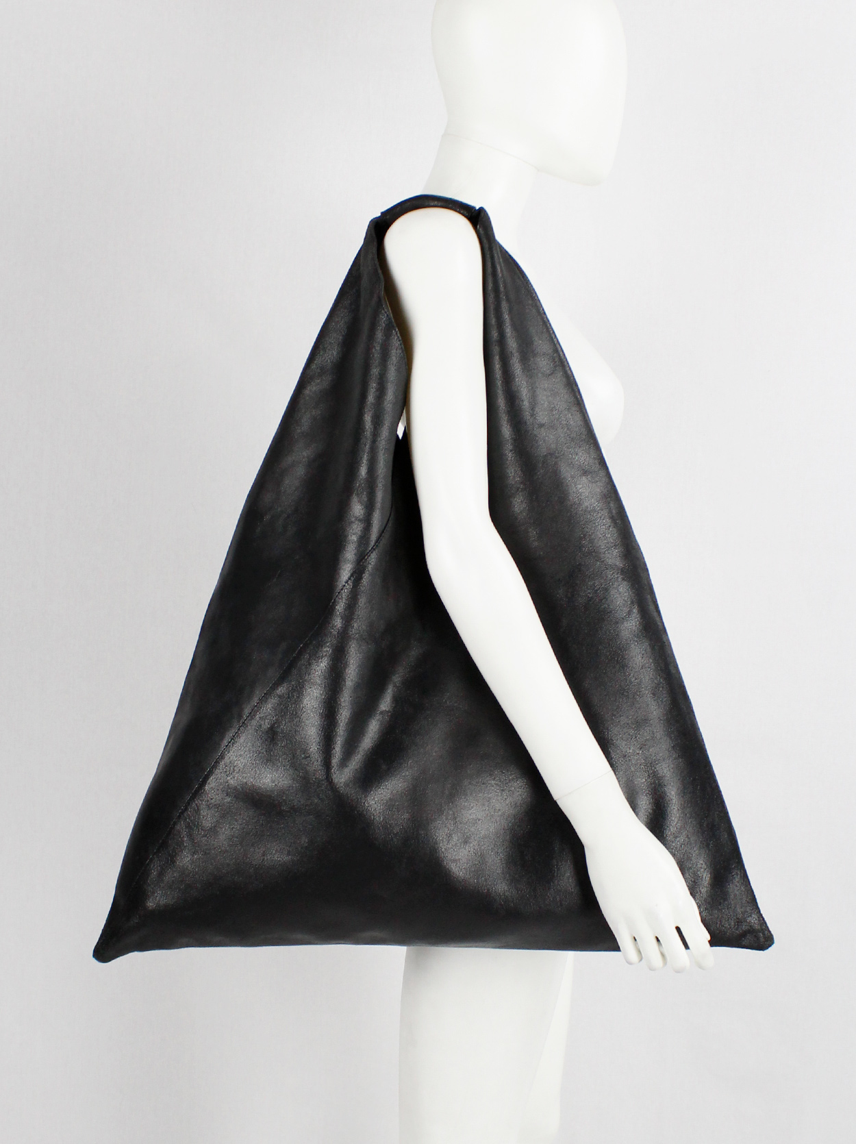 Margiela MM6 black oversized bento bag in distressed leather 