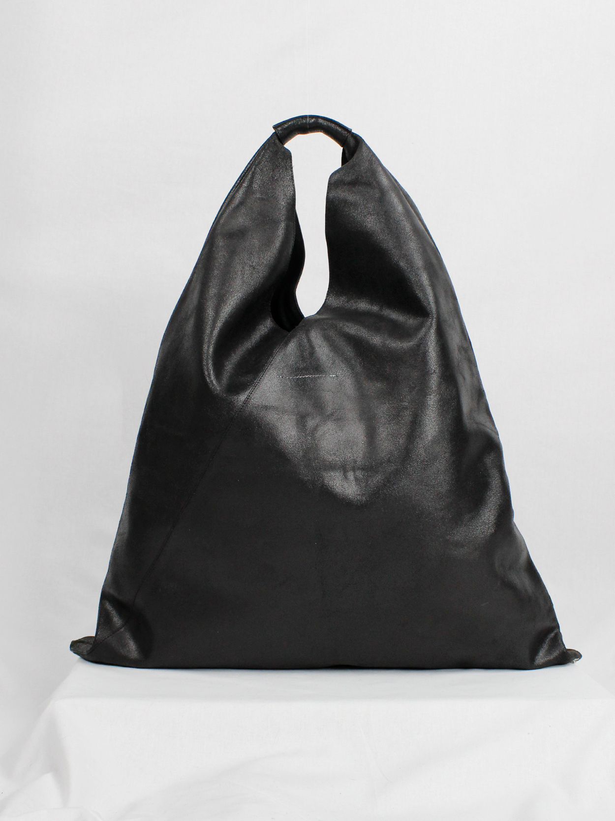 Margiela MM6 black oversized bento bag in distressed leather 