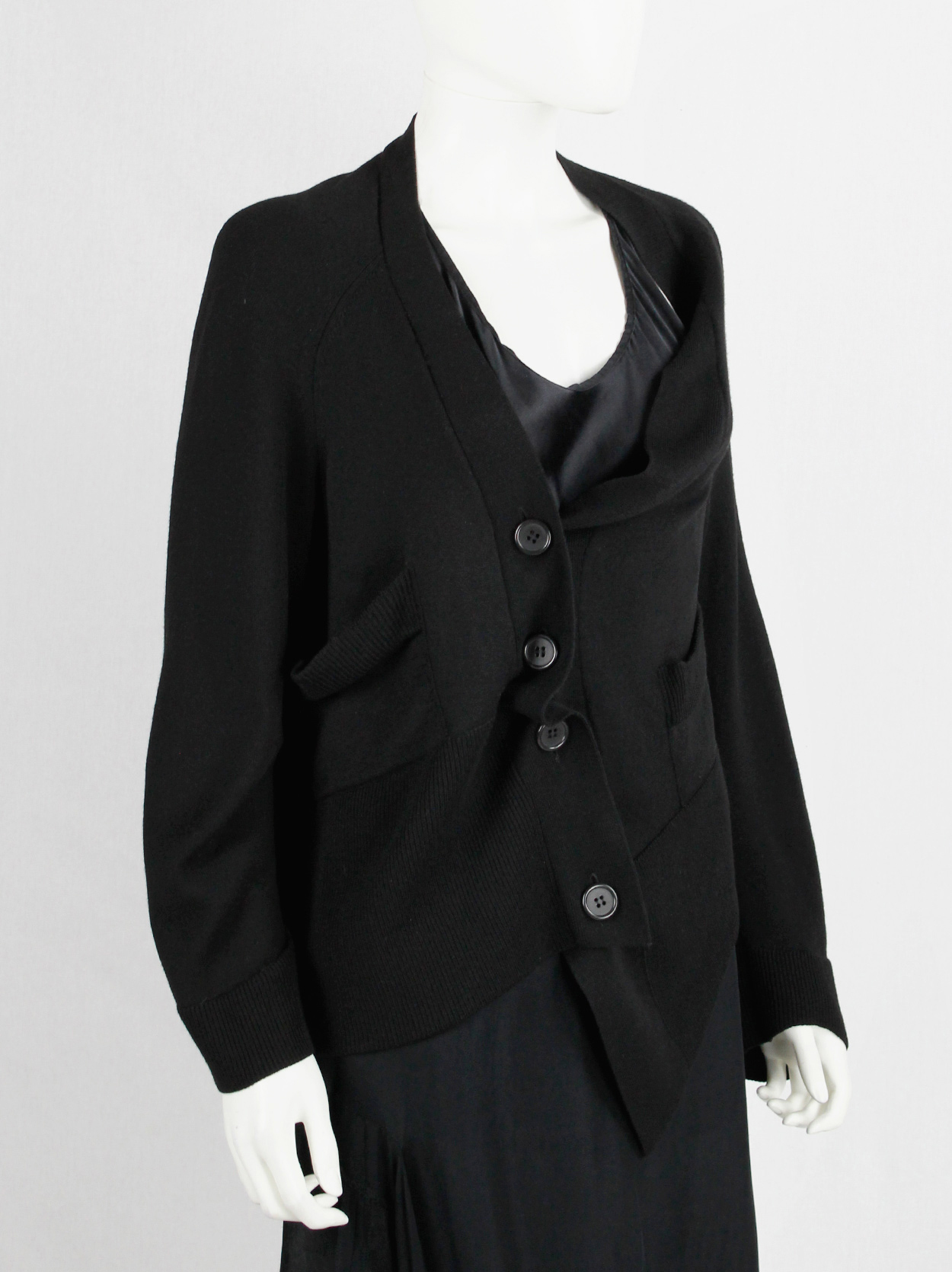 Maison Martin Margiela black asymmetric stretched out cardigan