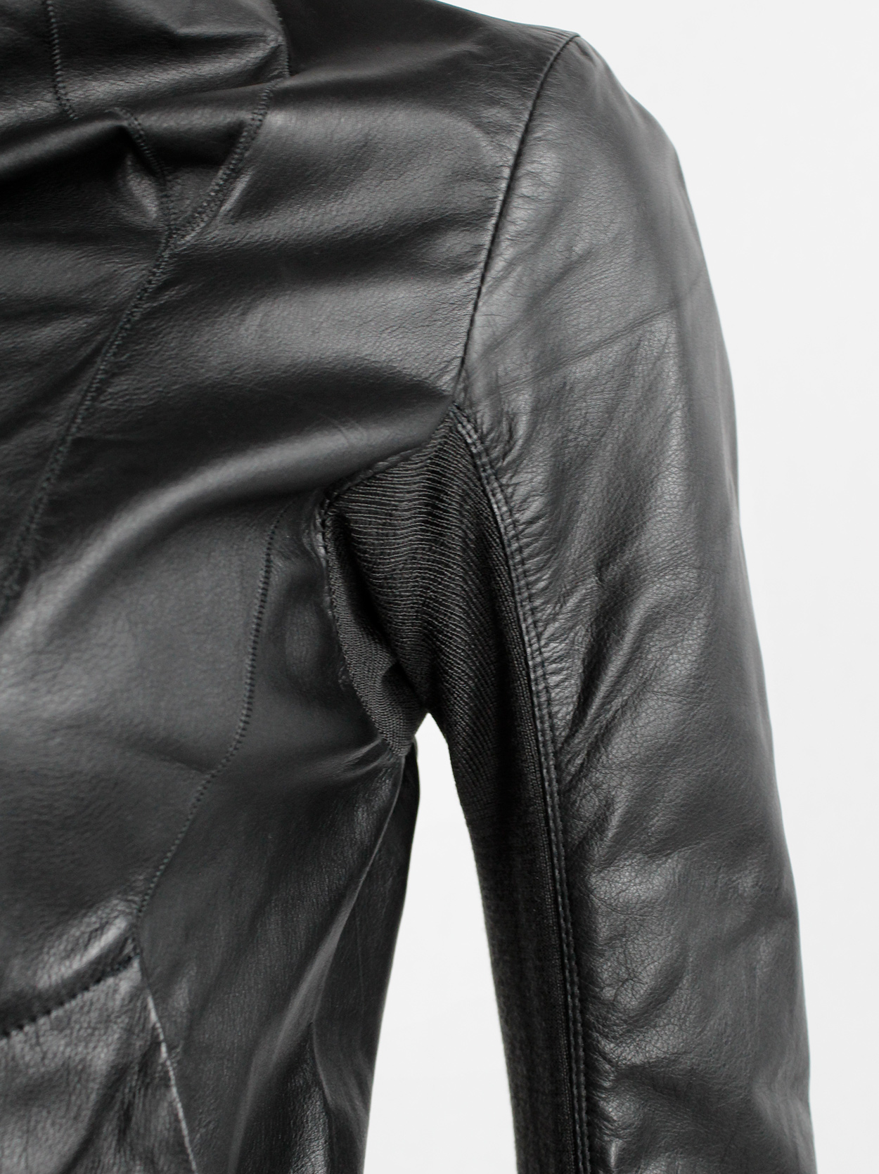 Rick Owens black leather classic biker jacket with standing 