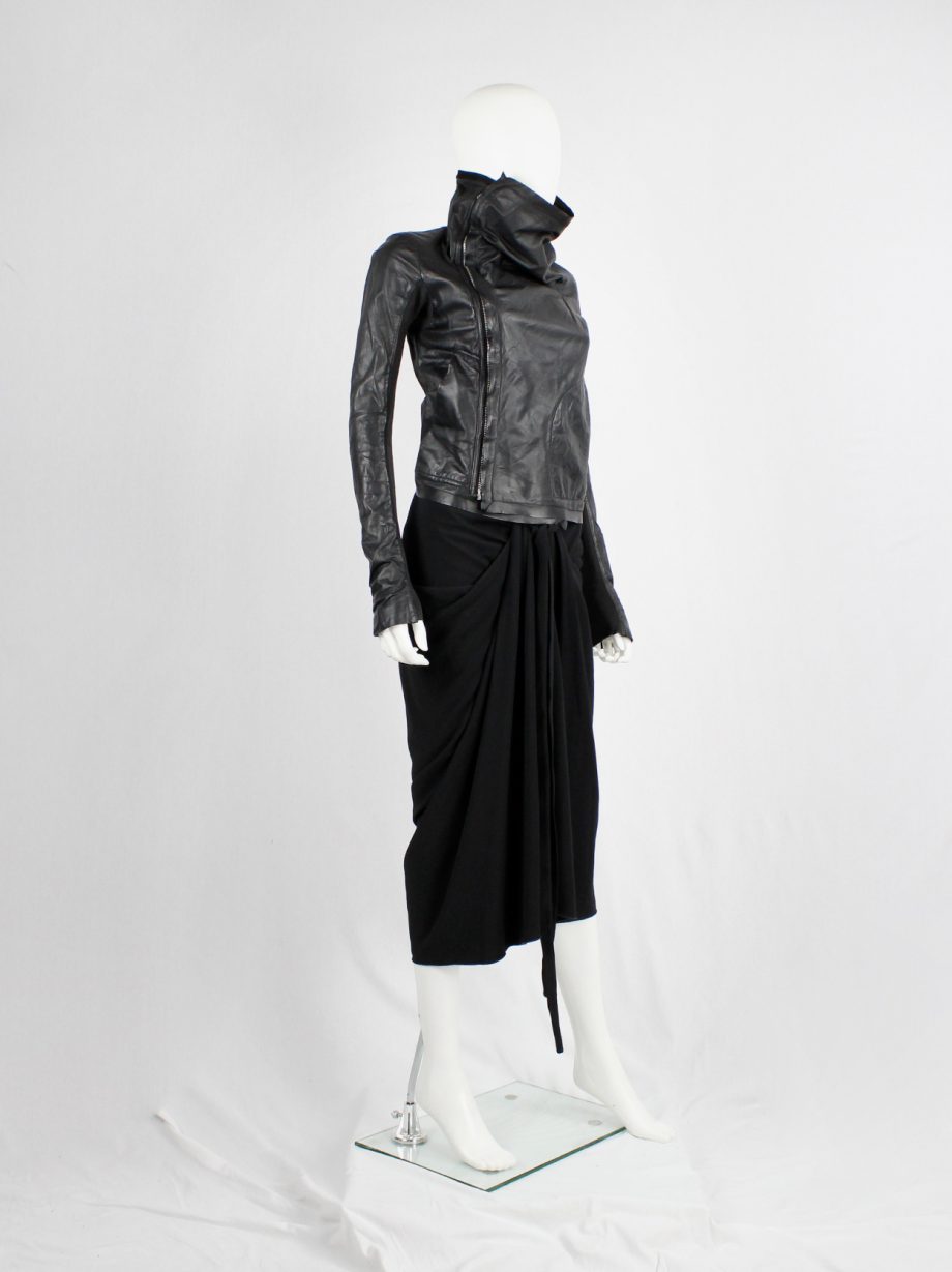 Rick Owens black leather classic biker jacket with standing neckline (16)