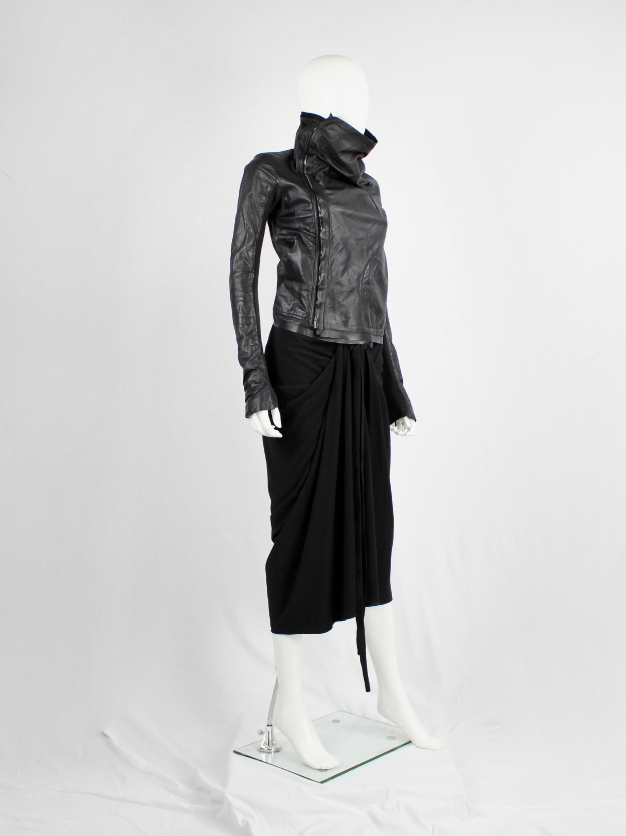 【関税&送料込み】Rick Owens Classic Biker Jacket Rick Owens black leather classic biker jacket with standing