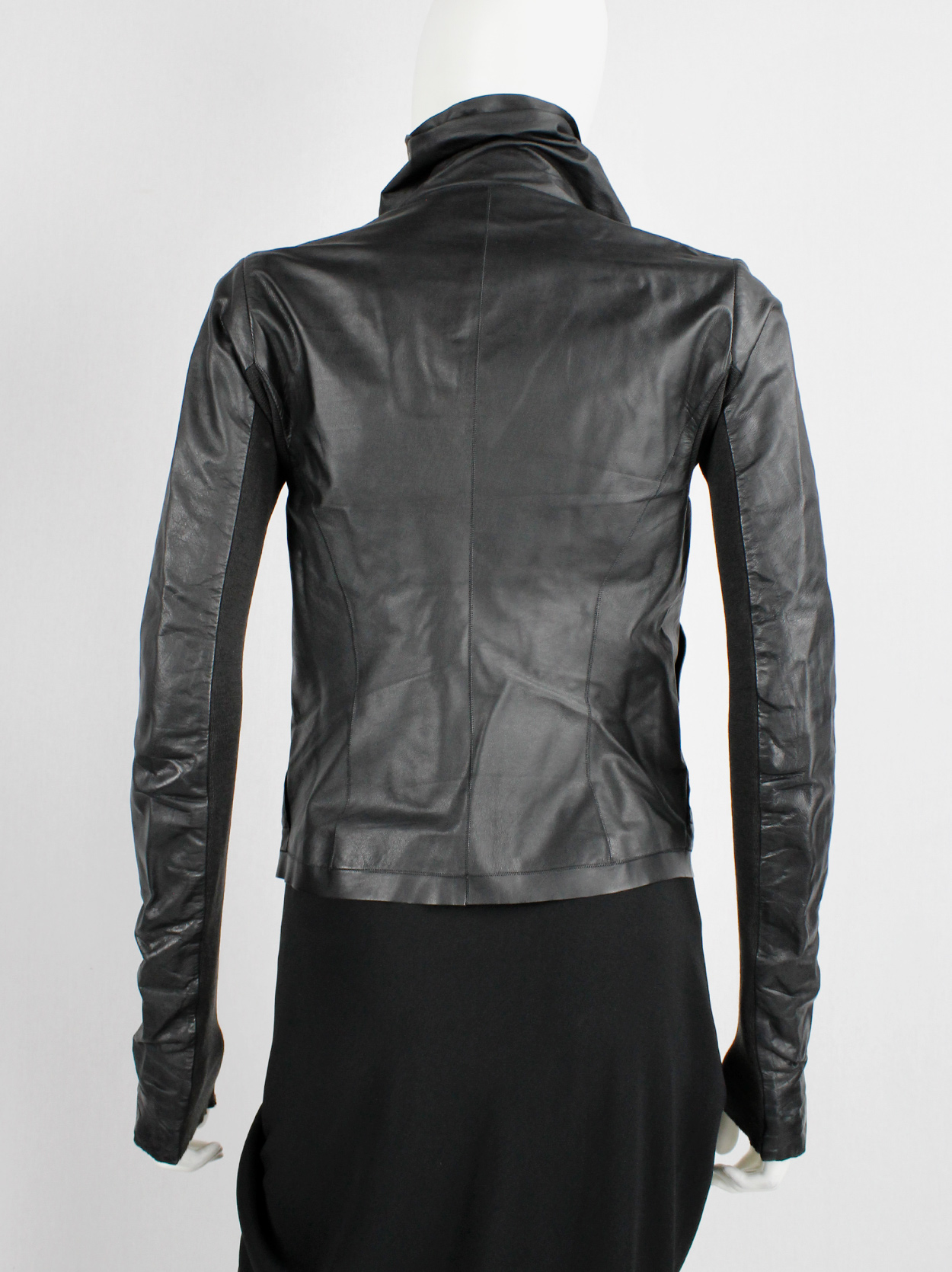 Rick Owens black leather classic biker jacket with standing 