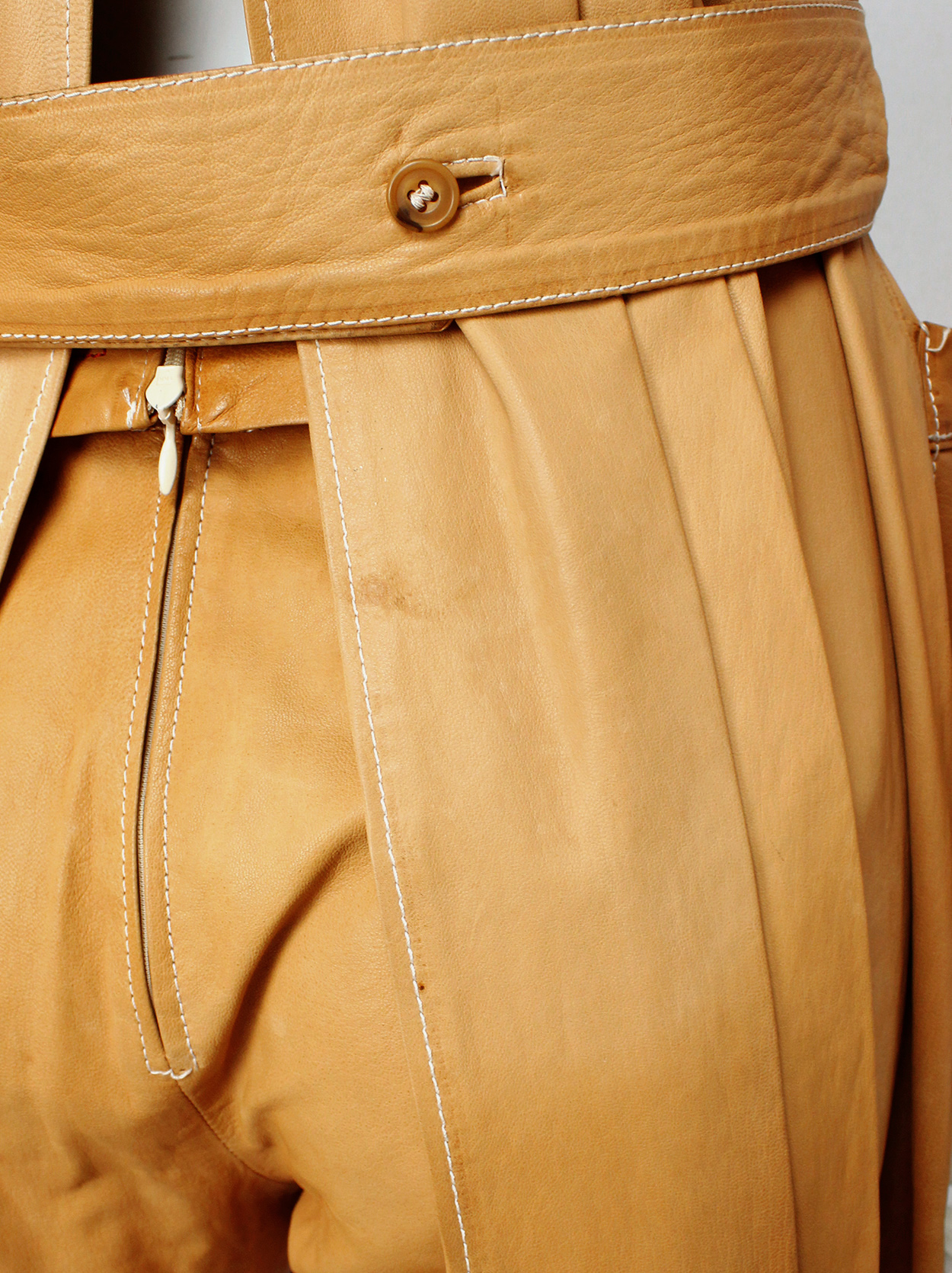 A.F. Vandevorst cognac leather surgical gown with open back 